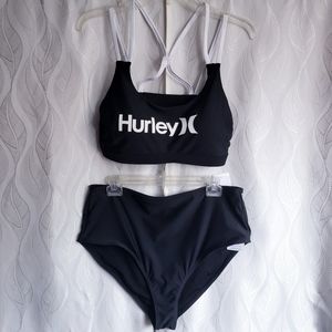NWT Hurley Black High Waisted Strappy Back 2 Piece Bikini Swimsuit